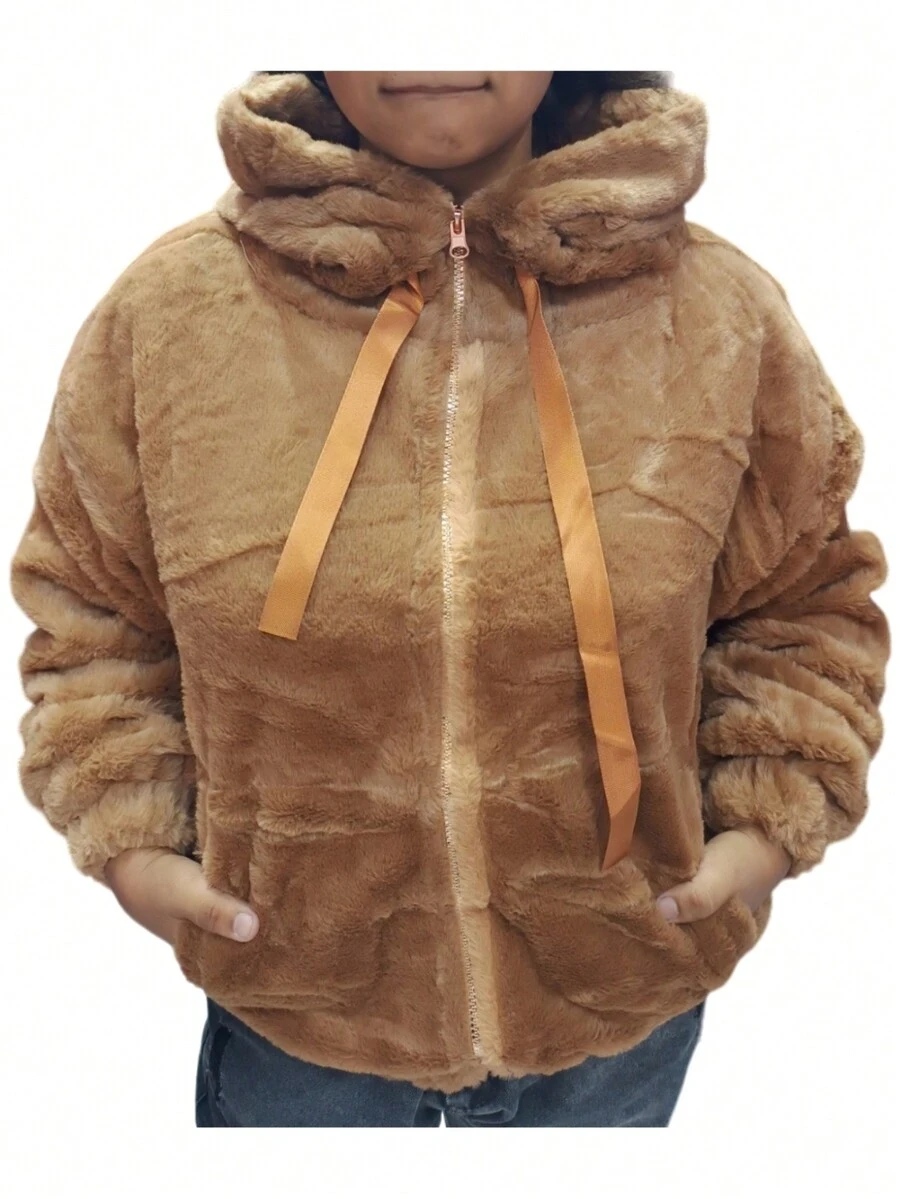 Sudadera de peluche con gorro para mujer - Camel - Ver 1