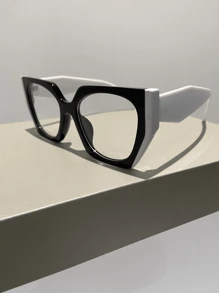 1 件女士时尚双色框架眼镜，日常配饰，厚框透明镜片，适合日常佩戴透明眼镜配件 - 彩色 - 查看 9