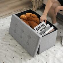 76*38*38cm Pull Point Linen MDF Foldable Storage Footstool Dark Grey - Grey - View 7