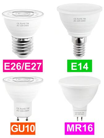 7w Led燈泡gu10射燈日光220v室內e27 / E26嵌入式燈泡,明亮的臥室客廳mr16辦公室書房浴室廚房e14洗手間超市天花板吊燈聚光燈gu5.3蠟燭玉米燈5w護眼省電家居裝飾照明6 / 12leds冷白色