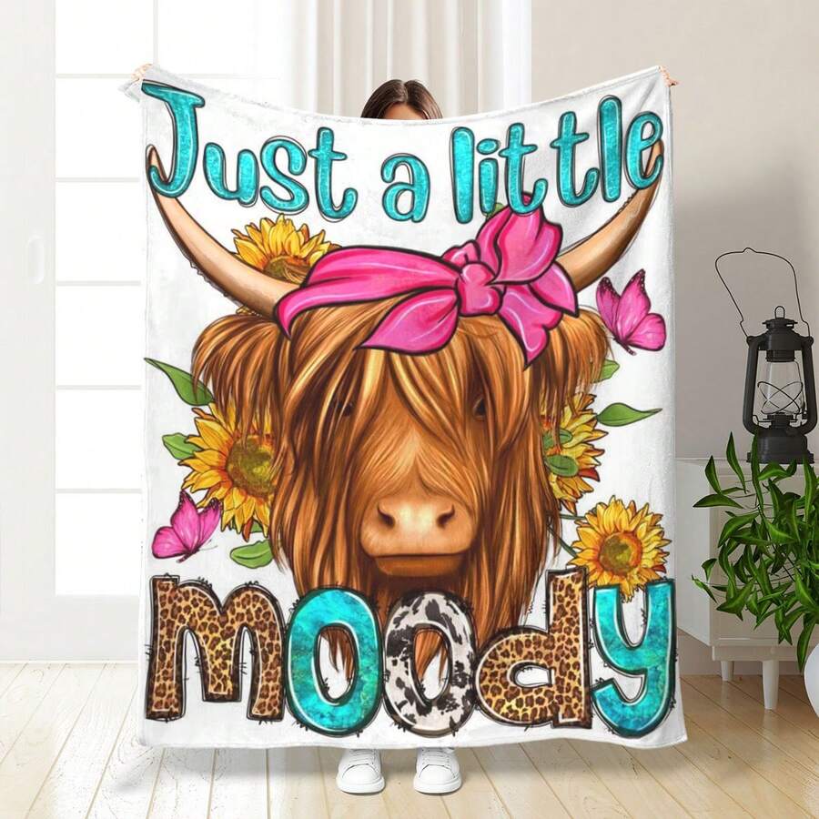 奶牛印花毛毯,適用於床上,沙發,客廳和空調被 - 多色 - 查看 1