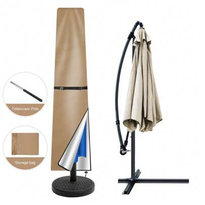 1PC Protective Parasol Tarpaulin Umbrella Cover With Retractable Rod, Waterproof Dustproof Weatherproof UV-Anti Wind Snow Proof Foldable Umbrella Cover 170cm/190cm For Garden Patio 1.8-3.3m Cantilever Straight Parasol