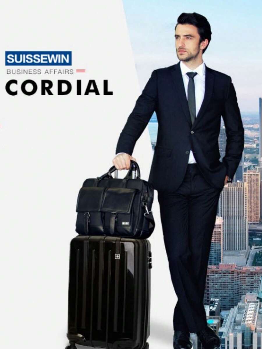 SUISSEWIN Classic Simple Fashion Trolley Case 20 Inch Boarding Case, Mute Universal Wheel Suitcase, Black Luggage Portable Carry-On Luggage For Travel Holiday Vacation Honeymoon Cruise Back To School For Men And Women Students - Black - View 1