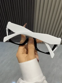 1 件女士时尚双色框架眼镜，日常配饰，厚框透明镜片，适合日常佩戴透明眼镜配件 - 彩色 - 查看 10