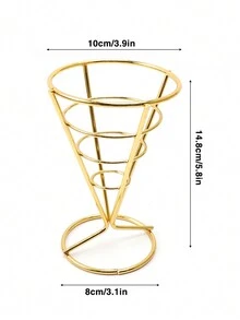 1 Pieza Canasta De Patatas Fritas Con Forma De Cono De Alambre De Hierro, Bandeja De Servicio De Bocadillos - Dorado - Ver 2