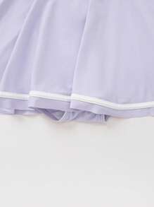 Balabala 青少年女孩連體泳裝套裝，帶帽子，夏季時尚泳裝 - 淡紫色 - 查看 8