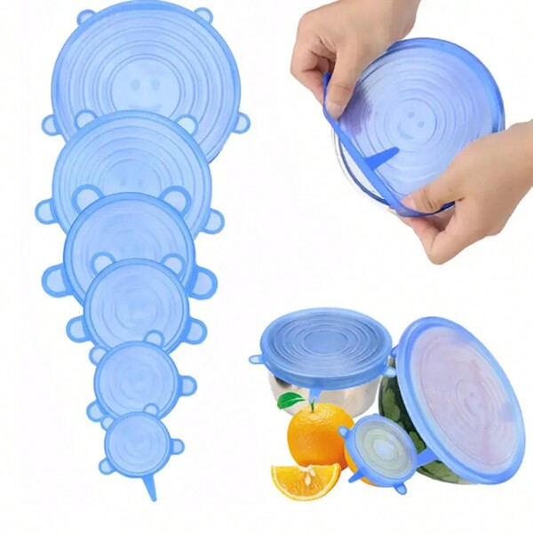 6pcs Couvercles Extensibles En Silicone Pour Bols De Nourriture, Couvercles Réutilisables Pour Économiser Les Aliments, Couvercles Étirables Multifonctionnels Pour La Conservation Des Fruits Et Légumes, Couvercles De Conservation Scellés, Conteneur De Stockage, Accessoires De Cuisine Réutilisables