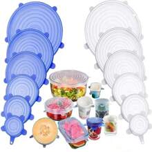 6Pcs Silicone Stretch Lids, Food Bowl Covers, Reusable Food Saving Covers, Stretchable Multifunctional Fruit And Vegetable Fresh-Keeping Cover, Sealed Preservation Cover, Fruit Keeper, Storage Container, Reusable, Kitchen Accessories - View 5