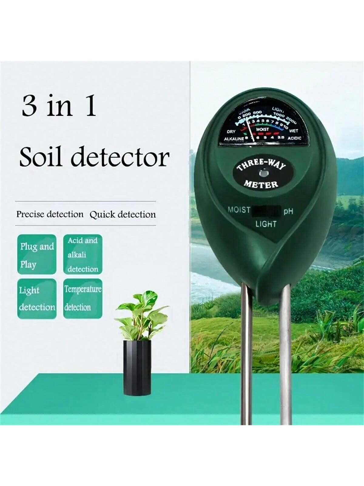 1pc 3-in-1 متر رطوبة التربة ، واختبار الضوء والأس الهيدروجيني لرعاية النباتات الداخلية/الخارجية | مقاس: حجم واحد