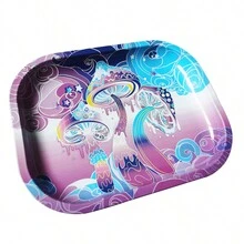 18cm*14cm Thickened Metal Smoking Rolling Tray, Mushroom Pattern Design - Pink - View 3