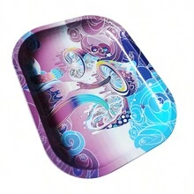 18cm*14cm Thickened Metal Smoking Rolling Tray, Mushroom Pattern Design - Pink - View 4