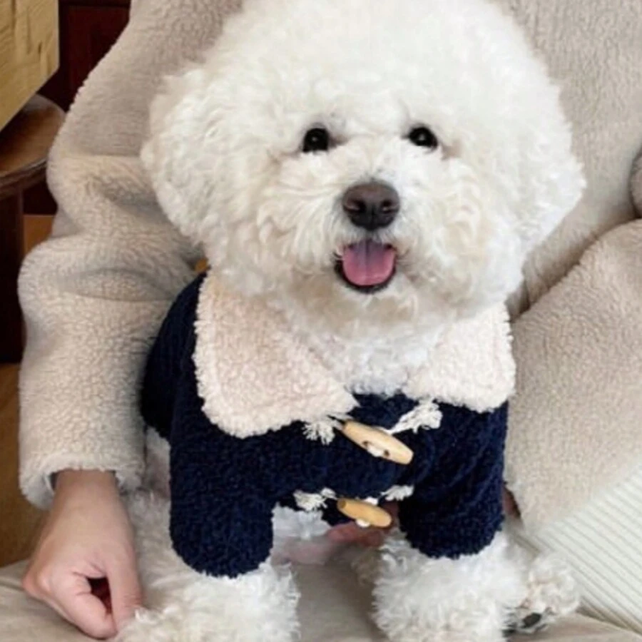 MỘT Mùa thu Và Mùa Đông Dày lên Và Ấm áp Chó Và Mèo Khóa Lông cừu vùng cực áo Teddy Nhỏ bé Quần áo con chó con - Màu xanh hải quân - Xem 1