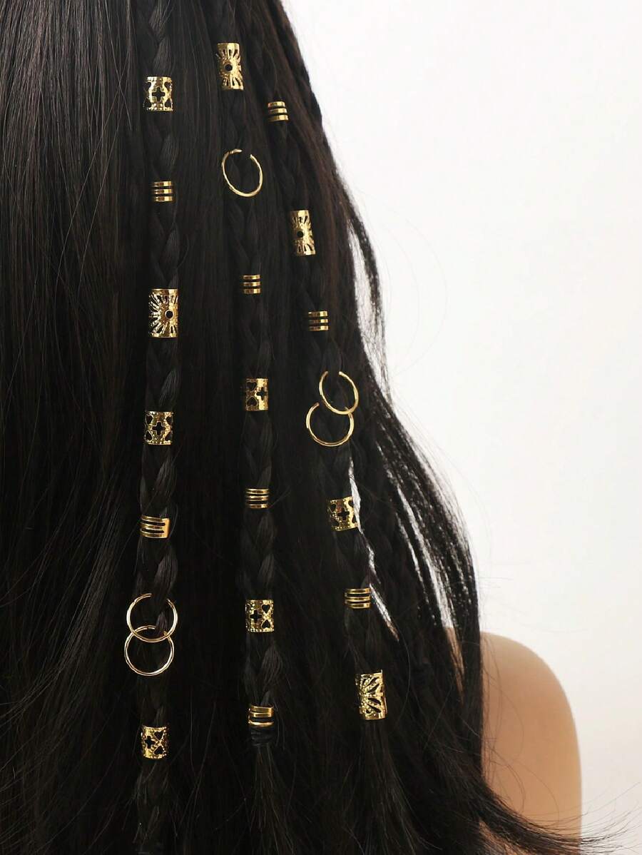 80个装太阳图案发圈，女士混搭发夹套装，夏季沙滩配饰，音乐节，假日，派对，编发装饰，学校用品，大学，美发配件 - 金色 - 查看 1