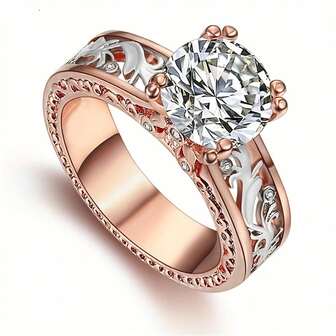 日韓風歐美風兩色戒指,為女性設計,採用合金製造並鍍以14k玫瑰金,適用於新年、情人節和母親節的完美禮物