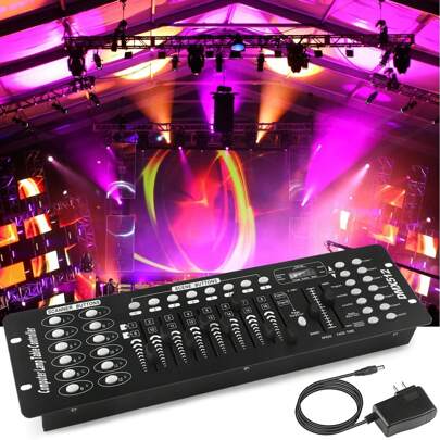 Controller DMX, console controller DMX512 a 192 canali 240 scene per luci da palco, concerti, feste, discoteche, KTV, console DJ (nero)