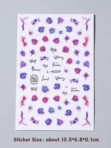 FULL BEAUTY 2入組墨紫色開花花朵指甲貼紙和貼紙,閃閃發光粉紅色大理石線條抽象魅力畫貼紙裝飾美甲