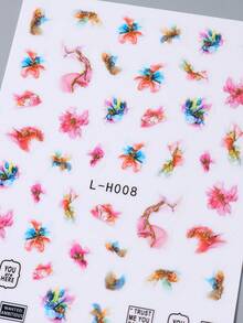 FULL BEAUTY 2入組墨紫色開花花朵指甲貼紙和貼紙,閃閃發光粉紅色大理石線條抽象魅力畫貼紙裝飾美甲