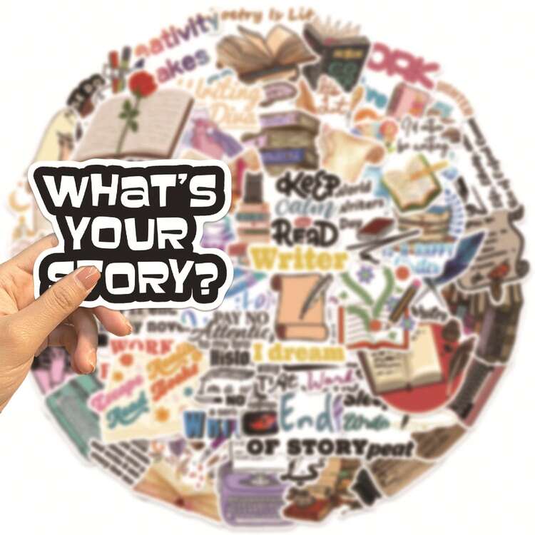 50PCS Writing Stickers Writer Gifts Writer Stickers Sticker Pack Stickers Bulk Cute Stickers Decal Aesthetic Stickers Vinyl Waterproof Stickers For Water Bottle,Computer,Laptop,Phone,Luggage,Notebook - Multicolor - View 3