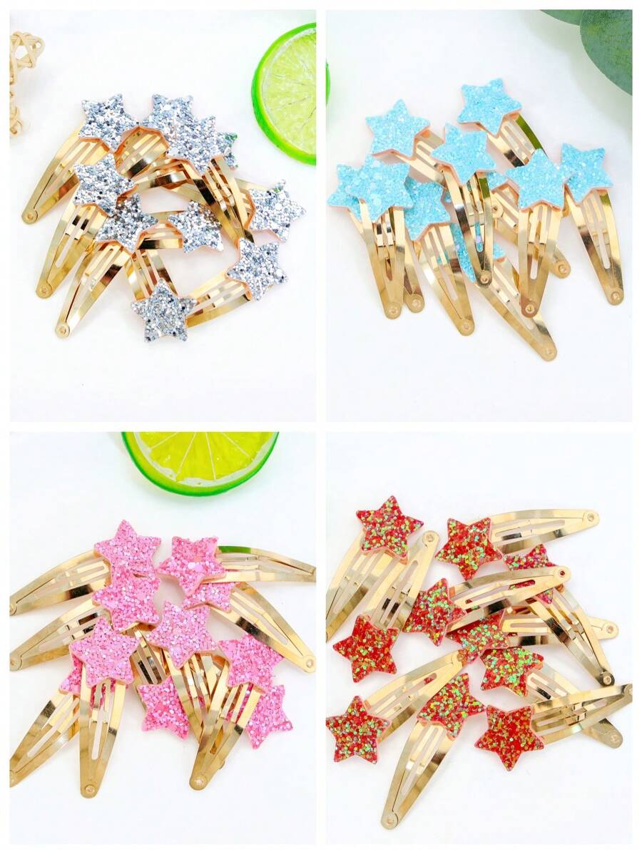 1 bộ/10 cái Phối màu Kích thước nhỏ Sáng bóng Trang trí ngôi sao Kẹp tóc , Mạ vàng Hình giọt nước BB Pins , Tiệc sinh nhật , Mặc hàng ngày Dành cho Cô gái Với Ánh sáng Nâu Bên Tóc mái - Màu Khaki - Xem 1