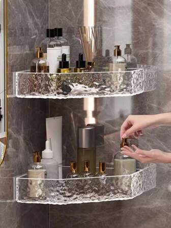 1pc Glacier Textured Wall Shelf For Bathroom; Corner Shower Caddy With No Drilling Required For Bathroom; Over-Toilet Storage Rack For Toilet; Makeup & Skincare Organizer For Washbasin; Wall-Mounted Storage Rack For Kitchen Home Bathroom Decor Bathroom Organizer Fall Decor Back To School