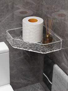 1pc Glacier Textured Wall Shelf For Bathroom; Corner Shower Caddy With No Drilling Required For Bathroom; Over-Toilet Storage Rack For Toilet; Makeup & Skincare Organizer For Washbasin; Wall-Mounted Storage Rack For Kitchen Home Bathroom Decor Bathroom Organizer Fall Decor Back To School Bathroom - Transparent White - View 2