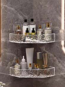 1pc Glacier Textured Wall Shelf For Bathroom; Corner Shower Caddy With No Drilling Required For Bathroom; Over-Toilet Storage Rack For Toilet; Makeup & Skincare Organizer For Washbasin; Wall-Mounted Storage Rack For Kitchen Home Bathroom Decor Bathroom Organizer Fall Decor Back To School Bathroom - Transparent White - View 5