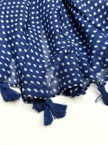 优雅沙滩配饰 1 件装简约印花围巾，女士真丝披肩，防晒沙滩巾，时尚披肩，春夏秋冬皆宜的包头巾 - 藏蓝色 - 查看 6