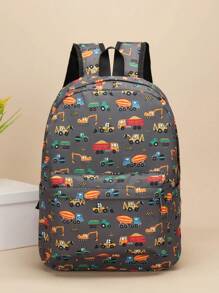 3 pièces sac à dos de conception d'excavatrice et de camion de dessin animé d'étudiant, sac à bandoulière, trousse à crayons combinée, adapté à un usage quotidien, placement aléatoire du motif