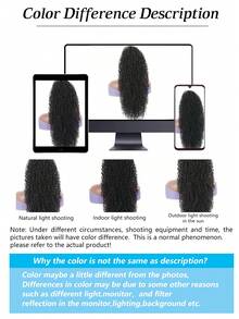 合成纖維耐高溫黑色20英寸拉繩辮馬尾深捲熱效應合成馬尾延伸非洲風格頑皮捲髮片,適合女性 - 黑色 - 查看 7