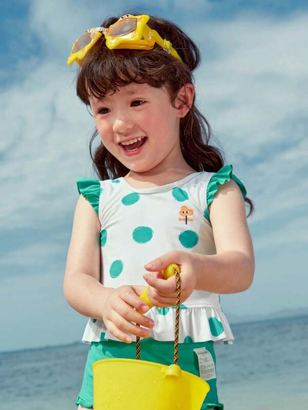 Balabala Young Girl Summer Cute Polka Dot Print Tankini Green Summer Beach