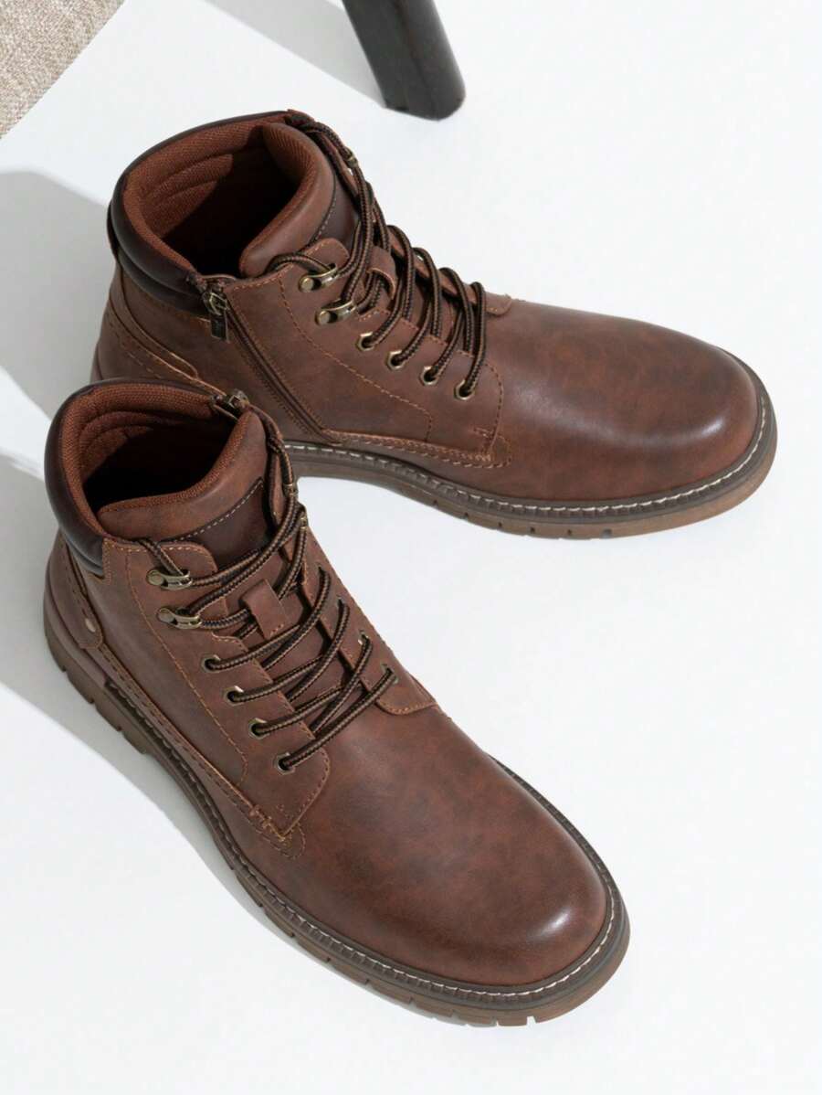 SHOESMALL Mens Boots Fashion Casual Boot Hiking Zipper Chukka Boots For Men - AMY8118A-brown - View 1