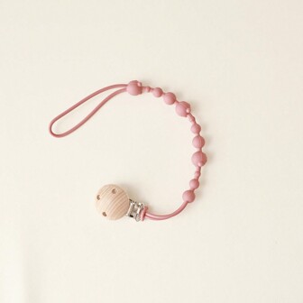 1入組嬰兒矽膠奶嘴咬咬玩具,附有木製鏈夾