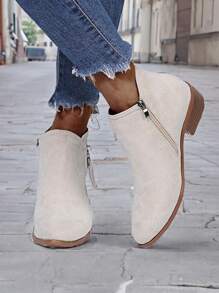 Botas planas para mujer,Botas cortas,Botines - Beis - Ver 4