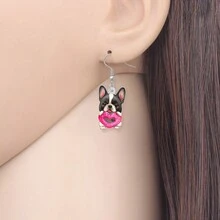 Acrylic Ngày lễ tình nhân Donut Chó bun pháp Chó Cún con Dangle Thả hoa tai Thú cưng Đồ trang sức Đối với phụ nữ Cô gái Lãng mạn Lễ hội Món quà - Màu Hồng Tươi - Xem 2