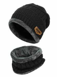 1 Piece Unisex Black Beanie Hat And Scarf Set, Warm Knitted Hat With Ear Cover For Outdoor Riding, Foldable, Stylish And Elastic, Best Gift For Daily Wear And Holidays - Multicolor - View 9