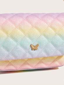 1pc Girls' Holographic Gritty Plaid Crossbody Bag With Chain Strap, Fashionable And Sweet For Everyday Use