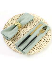 6/12 件现代简约绿色柔软吸水餐厅派对装饰皱纹方形餐巾，适用于餐厅、家居、活动