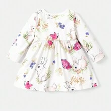 Patpat 嬰兒女童全兔印花長袖naia™連衣裙 - 彩色 - 查看 2