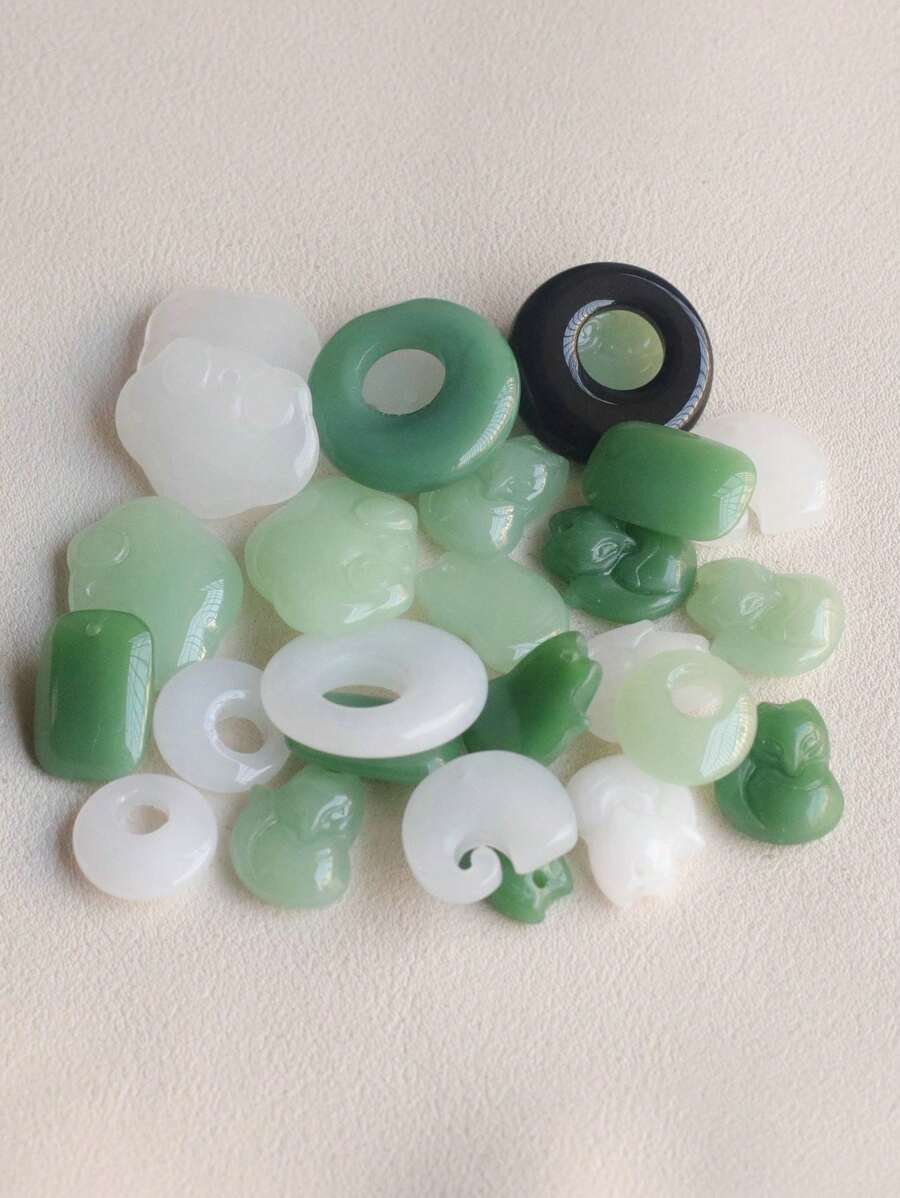 20入組/袋13*19mm深綠色玉石吊墜項鍊,耳環diy珠寶製作配件 - 13*19mm深玉色長方 - 查看 1