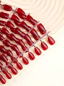 240pcs Short Almond Shaped Simple Wine Red Color Nail Art, 10pcs/Set Plain Color False Nail Tips, Diy Freehand Nail Art With Rhinestones And Self-Cutting False Nail Tips Press On Nails Nail Supplies - Burgundy - View 1
