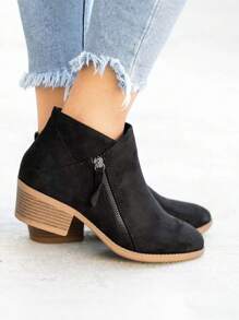 Botas planas para mujer,Botas cortas,Botines - Negro - Ver 2