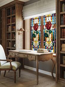 1 Stück Retro Mattierte Bunte Rosen Dekoration Statische Haftfolie Für Fenster, Ohne Klebstoff, Halbtransparent, Hitzeisolierung, Sonnenschutz, Geeignet Für Zuhause, Badezimmertür, 3d Bunte Glasfolie, Glassticker