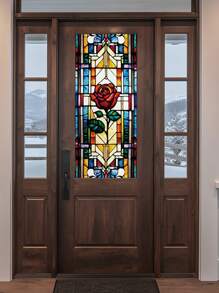 1 Stück Retro Mattierte Bunte Rosen Dekoration Statische Haftfolie Für Fenster, Ohne Klebstoff, Halbtransparent, Hitzeisolierung, Sonnenschutz, Geeignet Für Zuhause, Badezimmertür, 3d Bunte Glasfolie, Glassticker