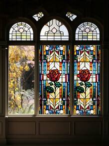 1 Stück Retro Mattierte Bunte Rosen Dekoration Statische Haftfolie Für Fenster, Ohne Klebstoff, Halbtransparent, Hitzeisolierung, Sonnenschutz, Geeignet Für Zuhause, Badezimmertür, 3d Bunte Glasfolie, Glassticker