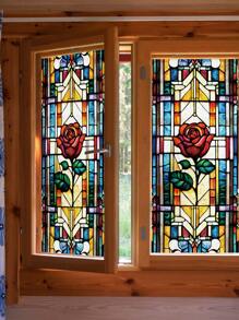 1 Stück Retro Mattierte Bunte Rosen Dekoration Statische Haftfolie Für Fenster, Ohne Klebstoff, Halbtransparent, Hitzeisolierung, Sonnenschutz, Geeignet Für Zuhause, Badezimmertür, 3d Bunte Glasfolie, Glassticker