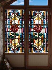 1 Stück Retro Mattierte Bunte Rosen Dekoration Statische Haftfolie Für Fenster, Ohne Klebstoff, Halbtransparent, Hitzeisolierung, Sonnenschutz, Geeignet Für Zuhause, Badezimmertür, 3d Bunte Glasfolie, Glassticker