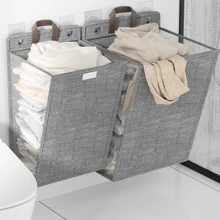 1pc Foldable & Multifunctional Wall-Mounted Laundry Basket For Home Dorm Room Storage And Organization - Beige - View 2