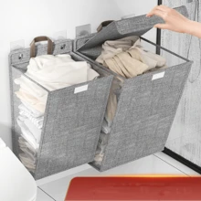 1pc Foldable & Multifunctional Wall-Mounted Laundry Basket For Home Dorm Room Storage And Organization - Beige - View 3