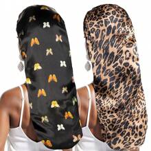 Awegeo 1/2Pcs Women's Long Bonnet Sleep Cap In Silky Satin With Butterfly Print - Wide-Brimmed Elasticized Design, Extra-Length Style For Home Comfort. Fashionable Hair Protection Solution Ideal For Long/Straight/Thick Hair Maintenance & Styling