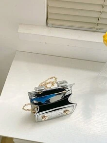 1pc Solid Color Mini Lipstick Case With Buckle Decoration, Suitable For Women's Daily Use, Dating, Or As A Gift - Silver - View 5